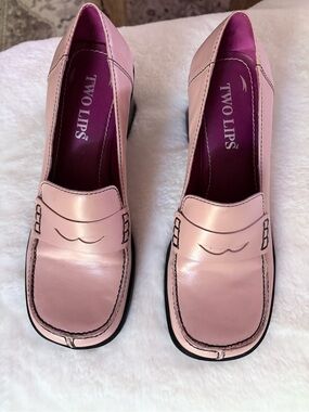 Two Lips Blush Pink Leather Penny Loafers